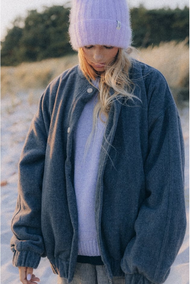 Grey Wool Oversized Bomber Jacket Grey Wool Oversized Bomber Jacket