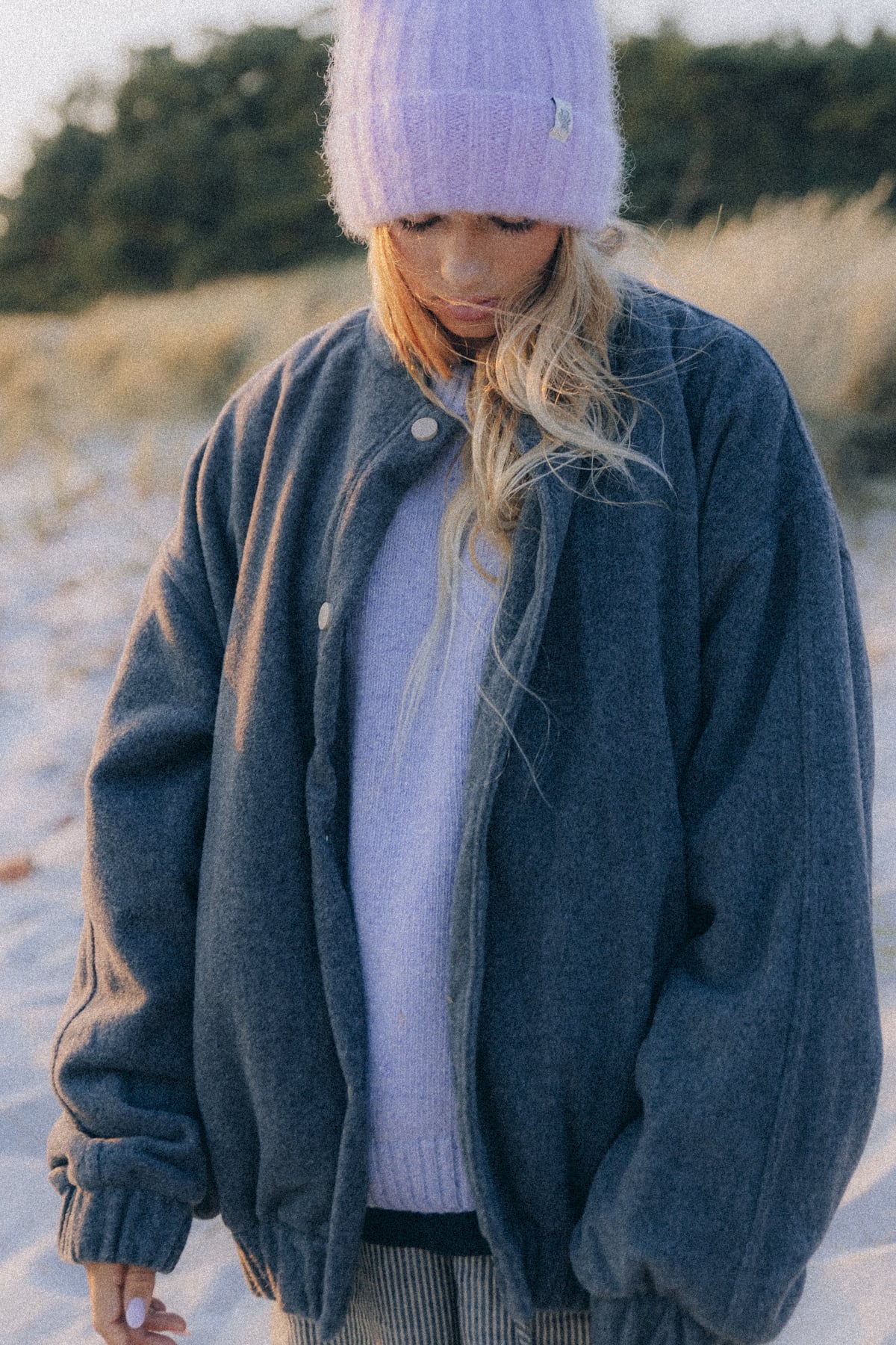 Grey Wool Oversized Bomber Jacket