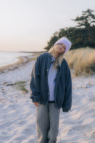 Grey Wool Oversized Bomber Jacket