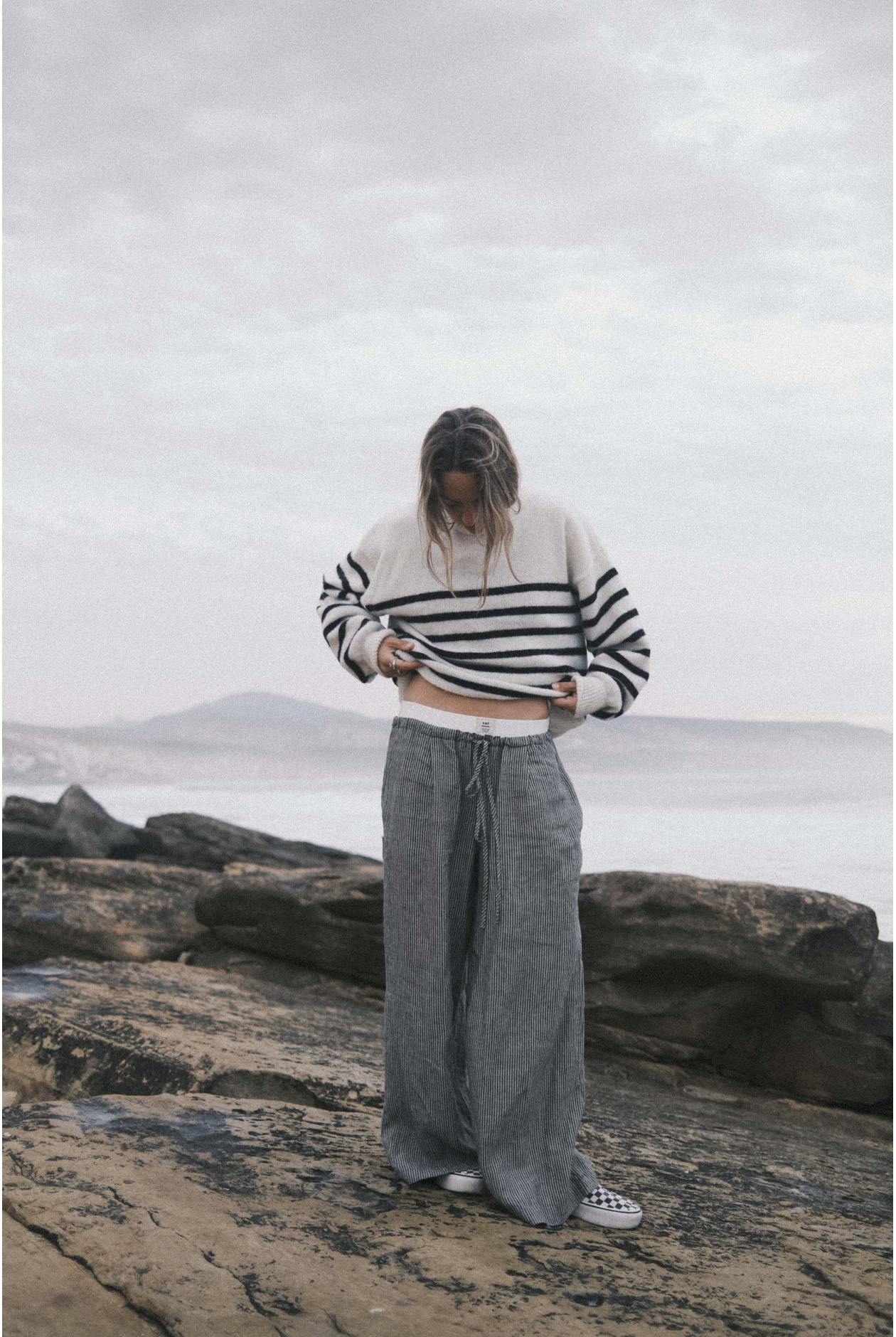 Striped Wool Sweater - Vintage White Striped Wool Sweater - Vintage White