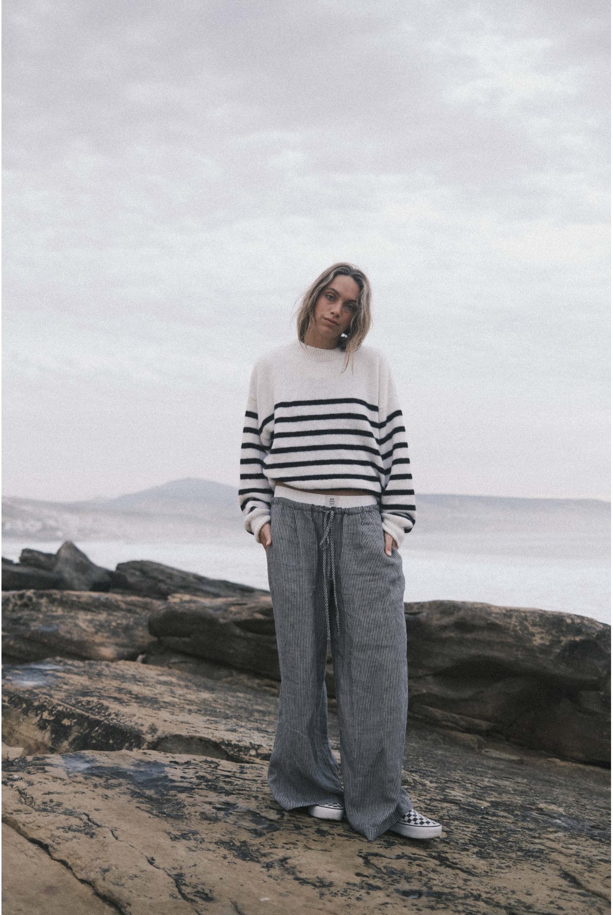 Striped Wool Sweater - Vintage White Striped Wool Sweater - Vintage White