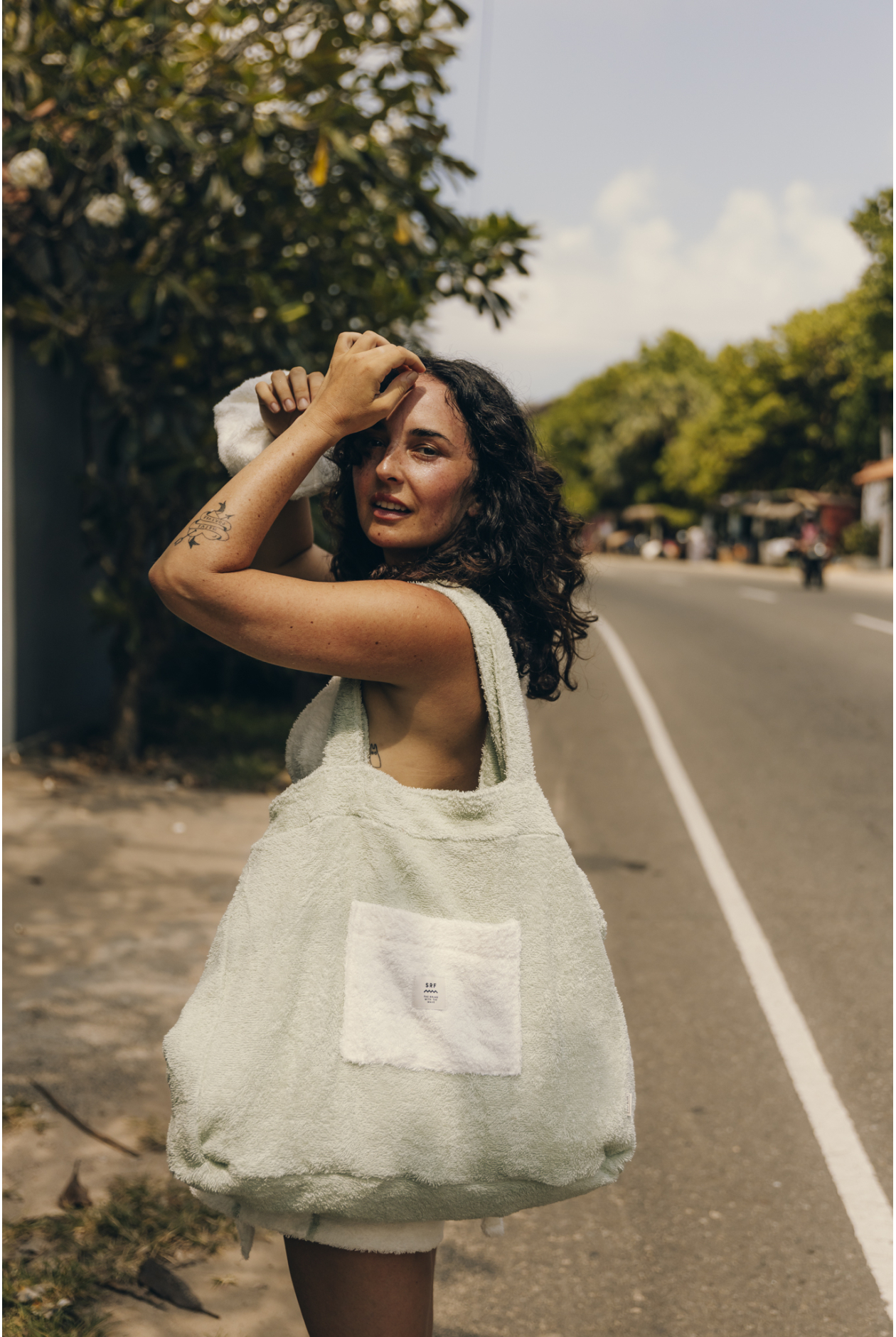 Two-Sided Frotte Beach Bag - White Sage Two-Sided Frotte Beach Bag - White Sage