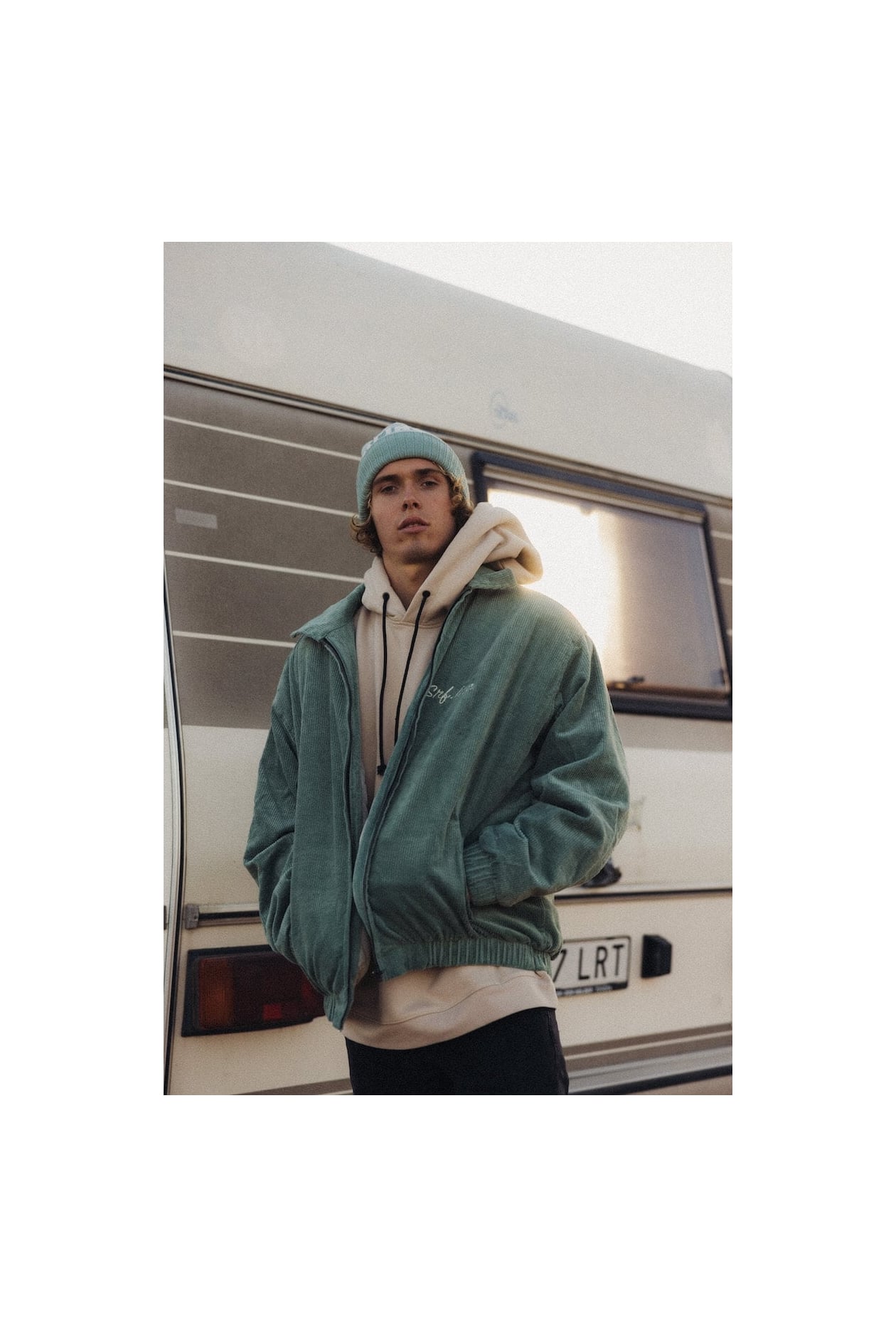 Cord Baseball Jacket - White Sage