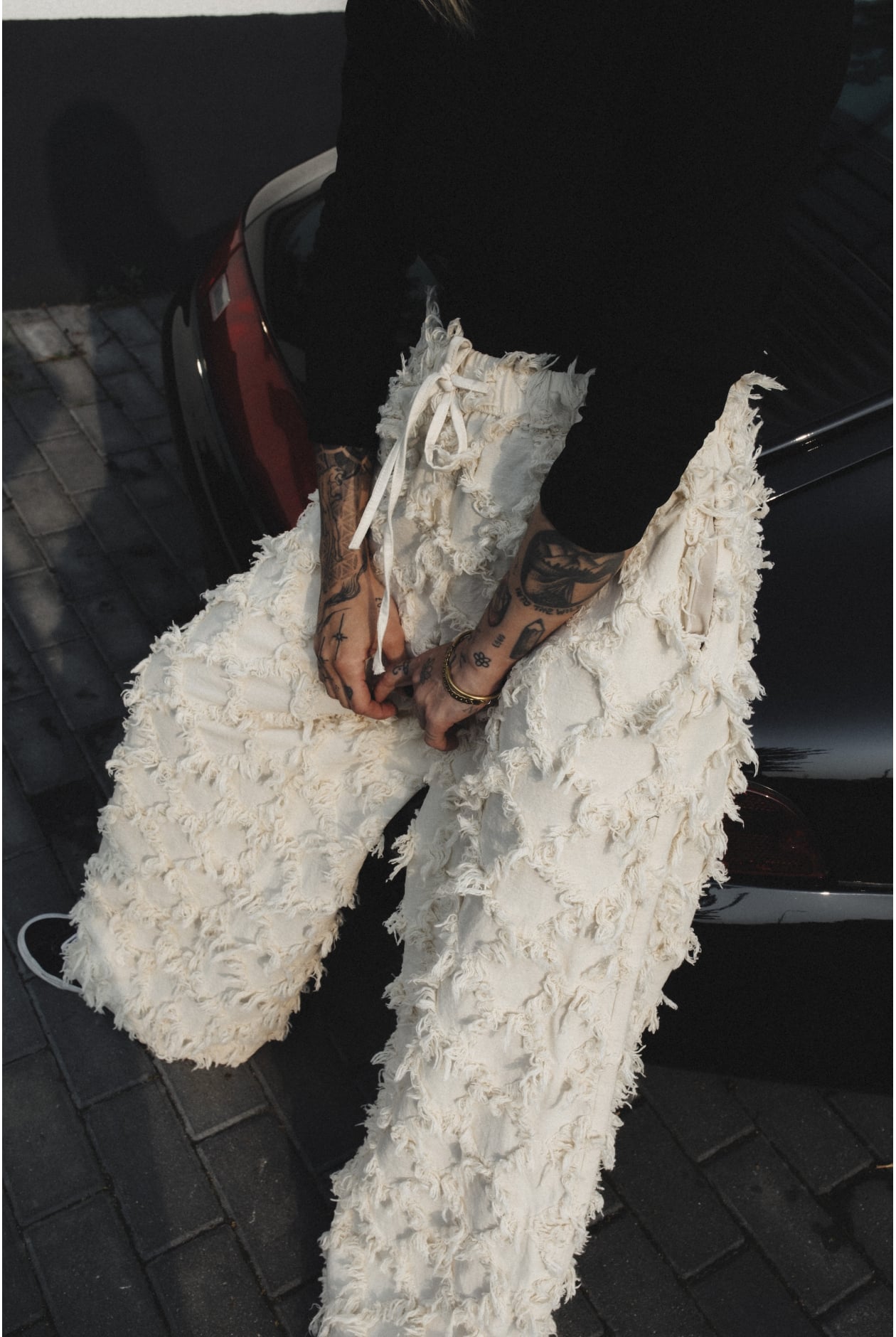 Ruffled Loose Pants - Super Natural Ruffled Loose Pants - Super Natural