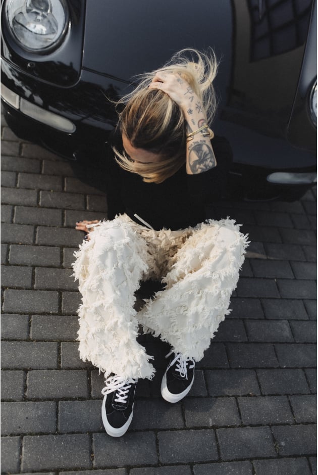 Ruffled Loose Pants - Super Natural Ruffled Loose Pants - Super Natural