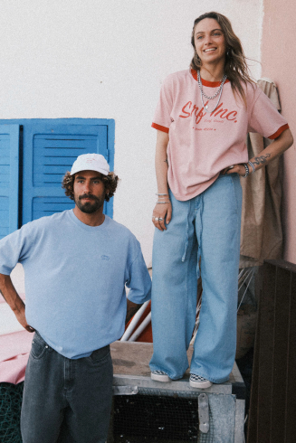 Strap Denim Pants - Light Blue