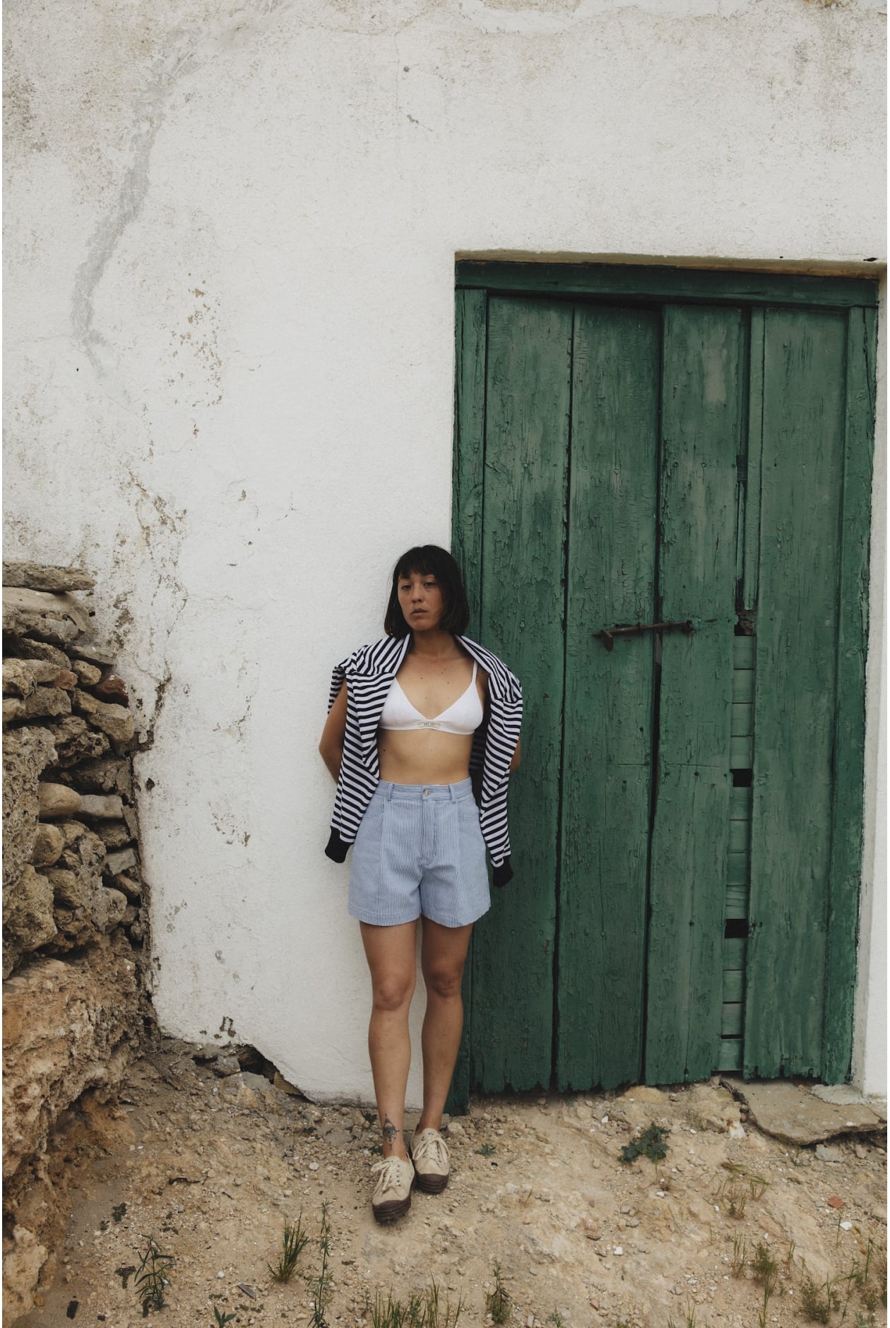 Denim Stripe Shorts - Light Blue