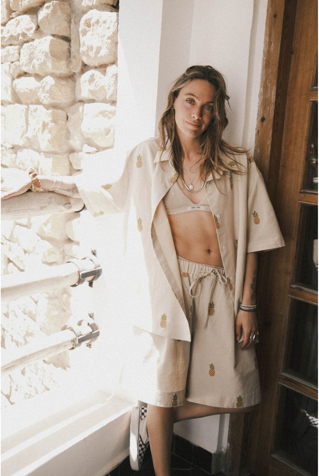 Tropical Pineapple Shorts - Vintage White