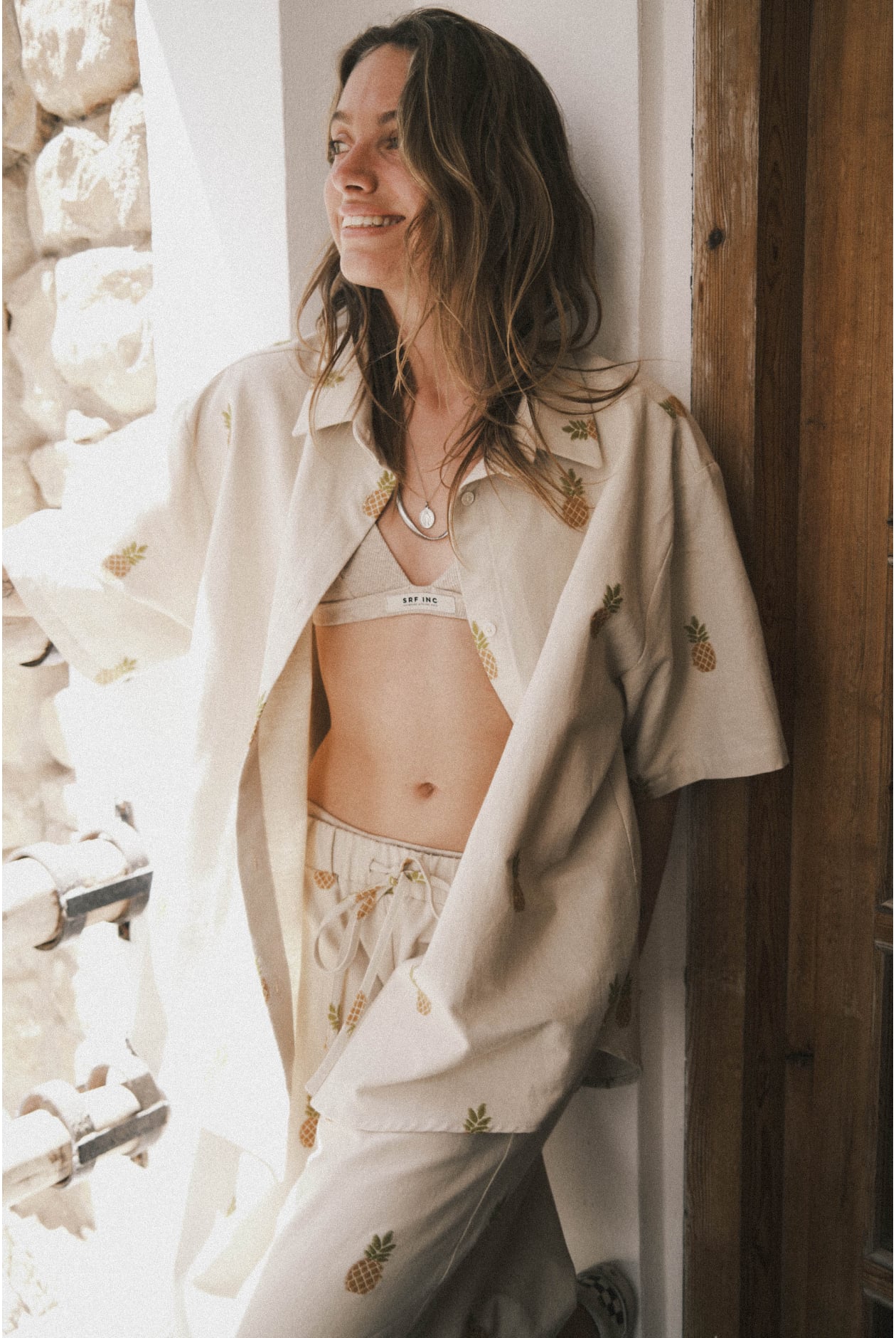 Tropical Pineapple Shorts - Vintage White