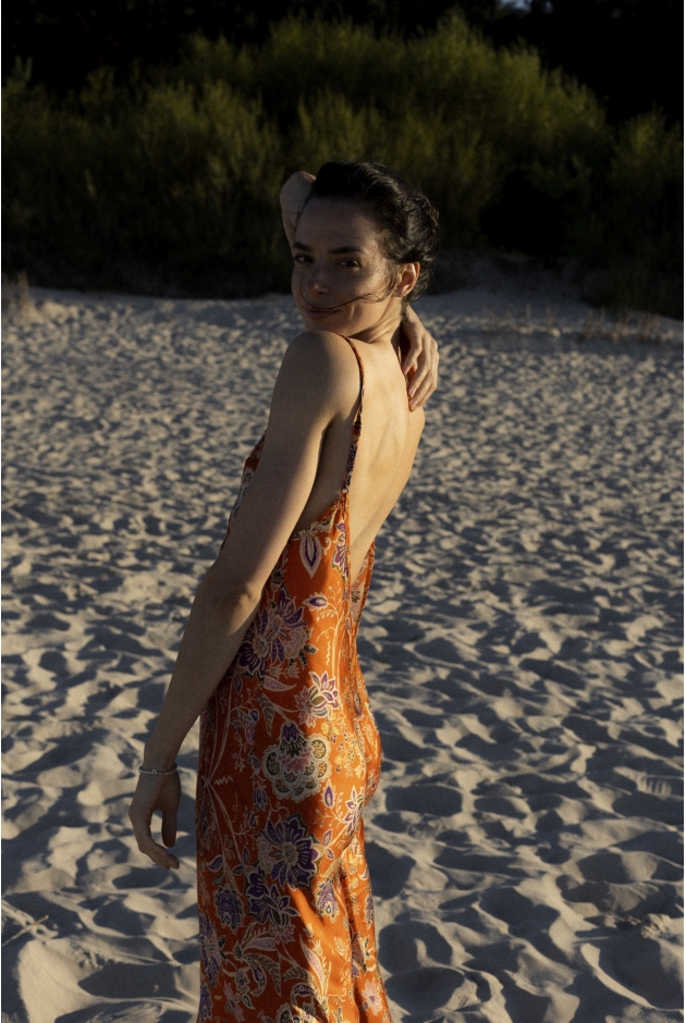 Floral Twisted Ankle Dress - Orange Haze Floral Twisted Ankle Dress - Orange Haze