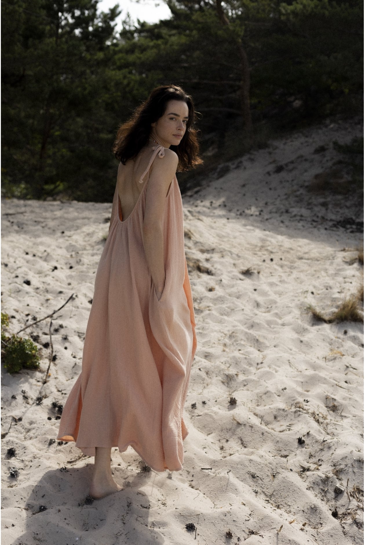 Ankle Loose Muslin Dress - Peach Fuzz Ankle Loose Muslin Dress - Peach Fuzz