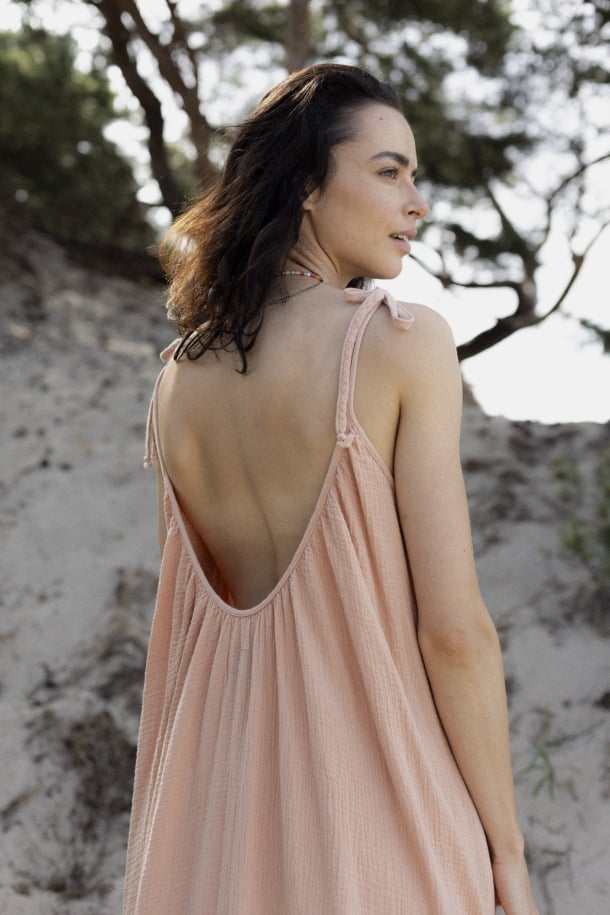 Ankle Loose Muslin Dress - Peach Fuzz