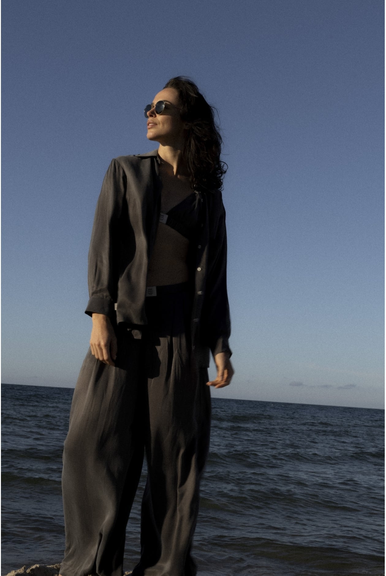 Cupro Loose Shirt - Stone Grey