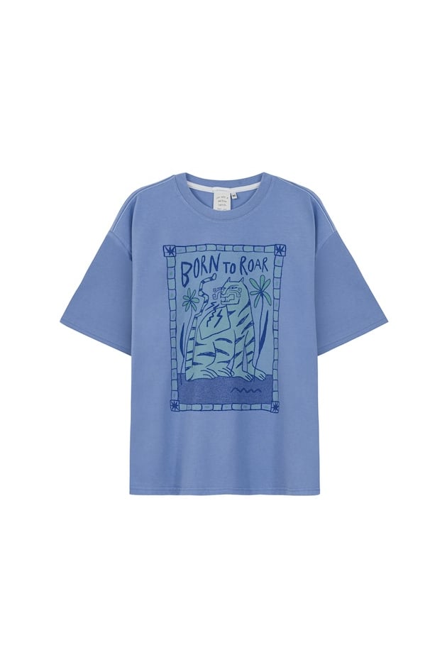 Born To Roar Box Tee - Denim Blue Born To Roar Box Tee - Denim Blue