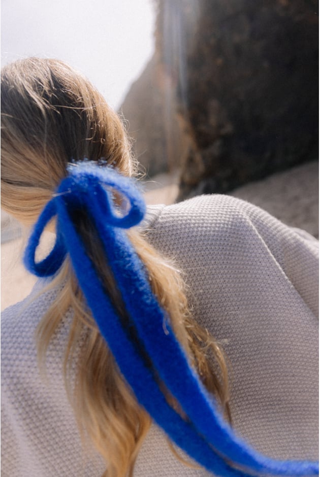 Wool Fluffy Hair Ribbon - Cobalt Haze Wool Fluffy Hair Ribbon - Cobalt Haze