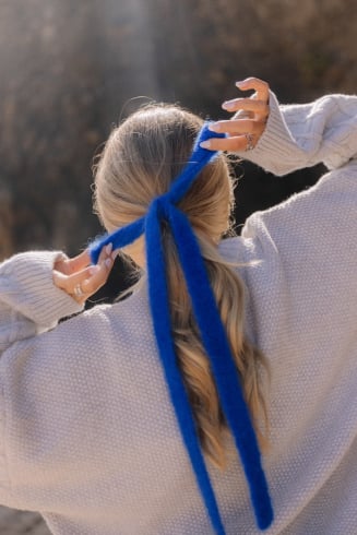 Wool Fluffy Hair Ribbon - Cobalt Haze
