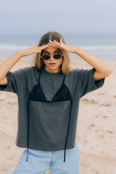 Lace Undone Box Tee - Stone Grey Lace Undone Box Tee - Stone Grey