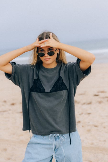 Lace Undone Box Tee - Stone Grey Lace Undone Box Tee - Stone Grey