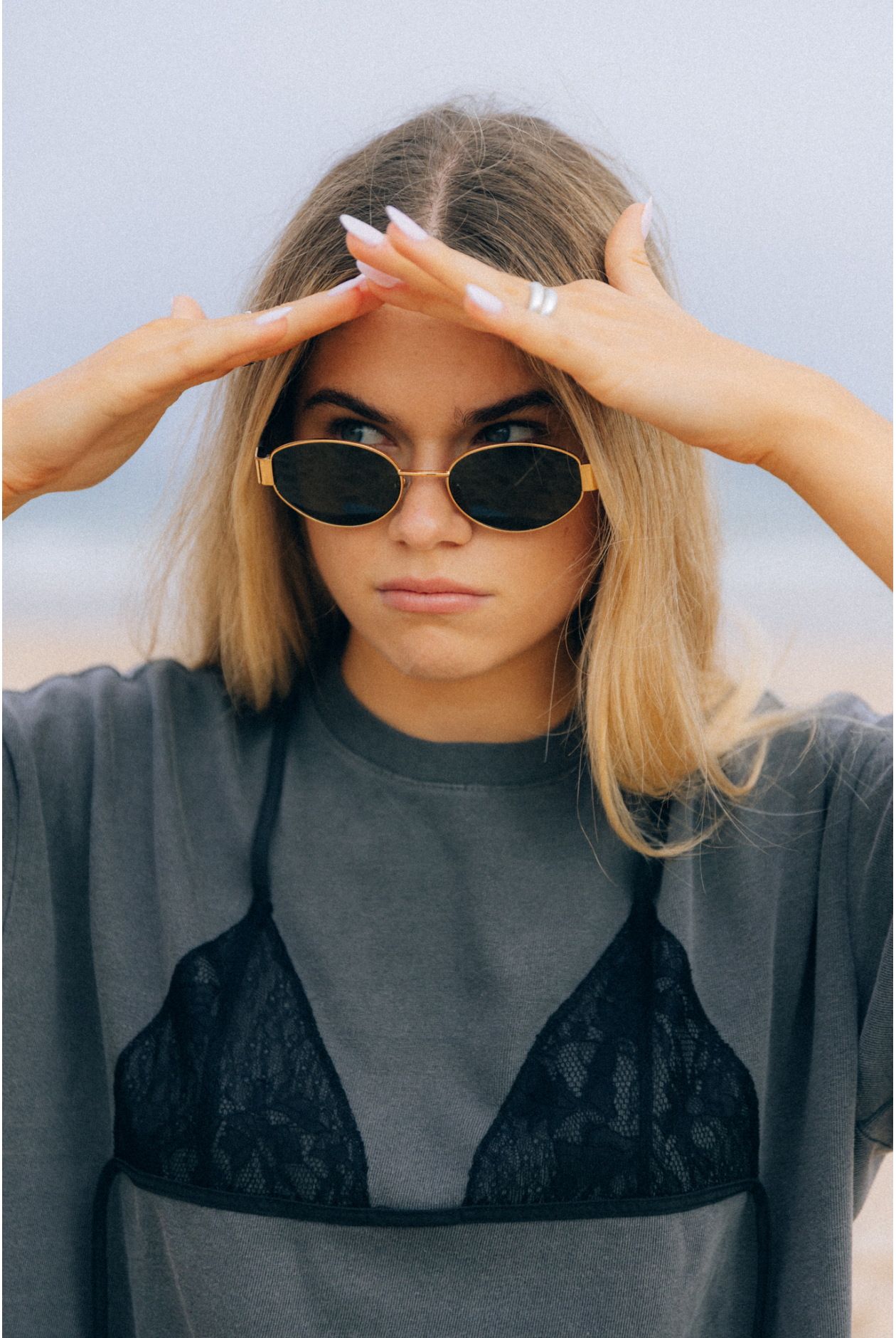 Lace Undone Box Tee - Stone Grey Lace Undone Box Tee - Stone Grey