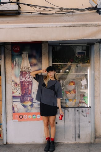 Lace Undone Box Tee - Stone Grey