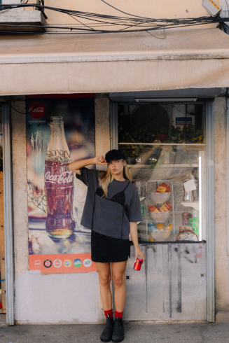 Lace Undone Box Tee - Stone Grey