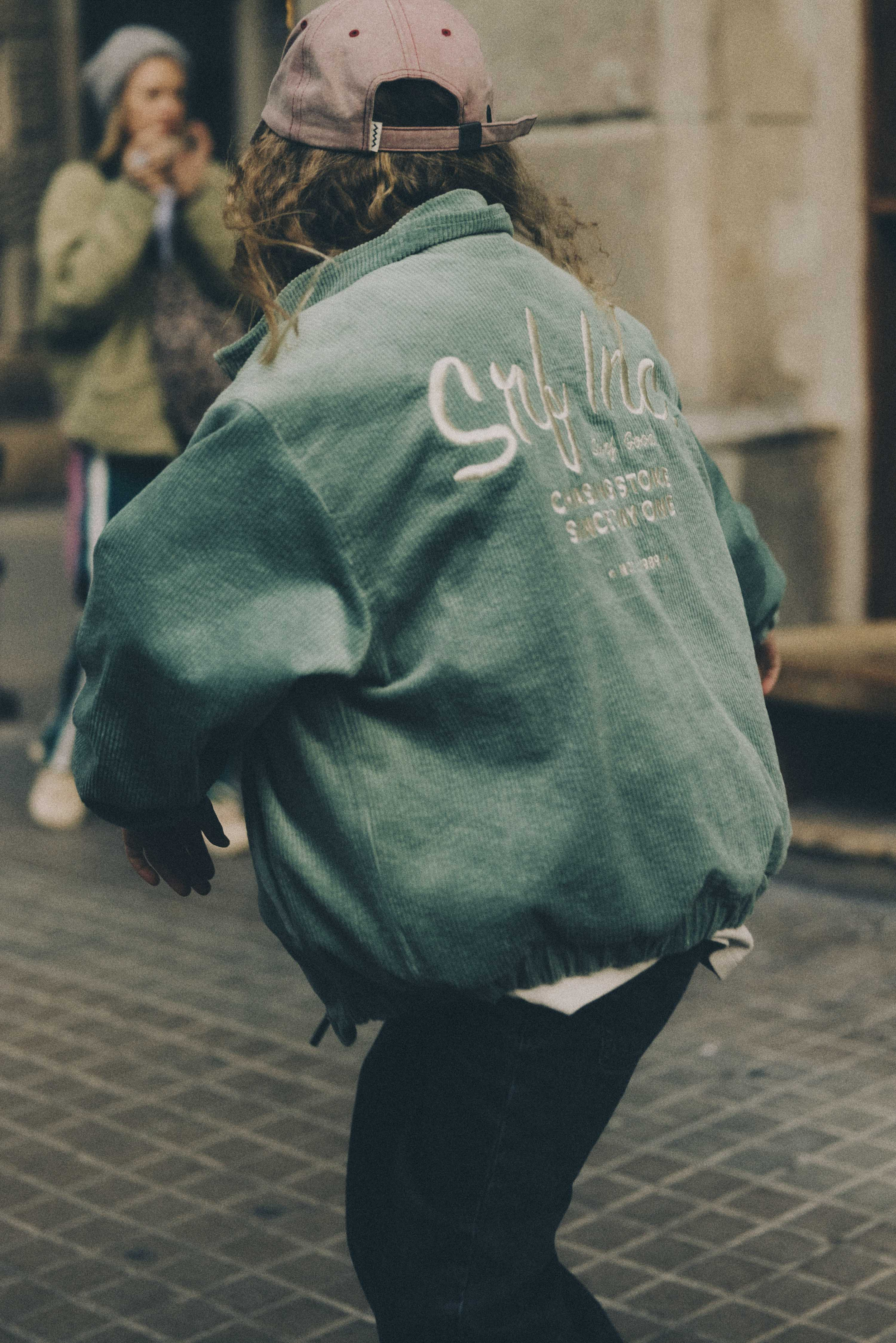 Cord Baseball Kids Jacket - White Sage
