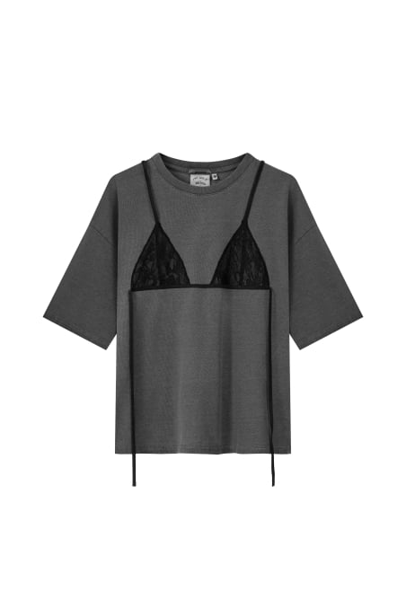 Lace Undone Box Tee - Stone Grey Lace Undone Box Tee - Stone Grey