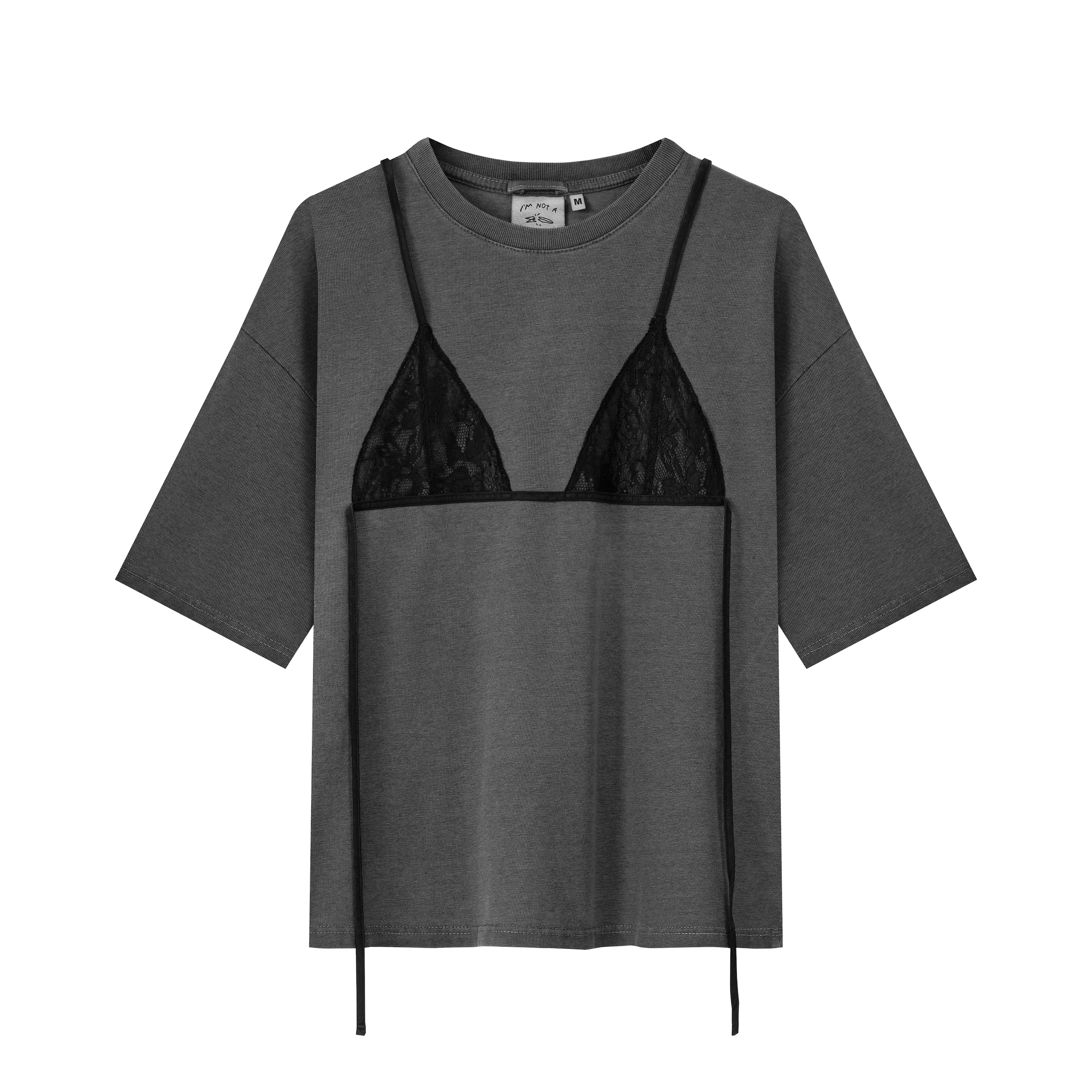 Lace Undone Box Tee - Stone Grey