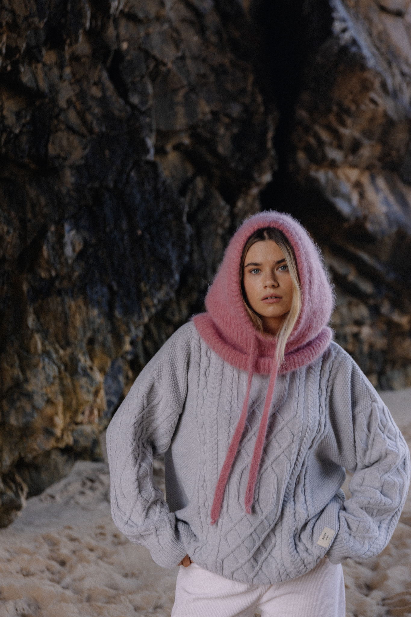 Wool Fluffy Balaclava - Dirty Pink