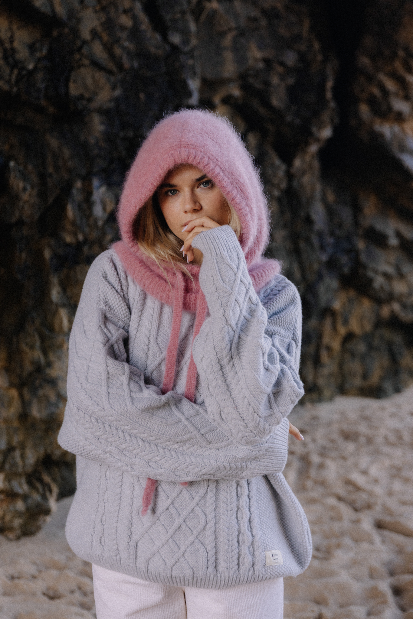 Wool Fluffy Balaclava - Dirty Pink