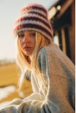 Olivia Striped Beanie - Denim Blue & Burgundy