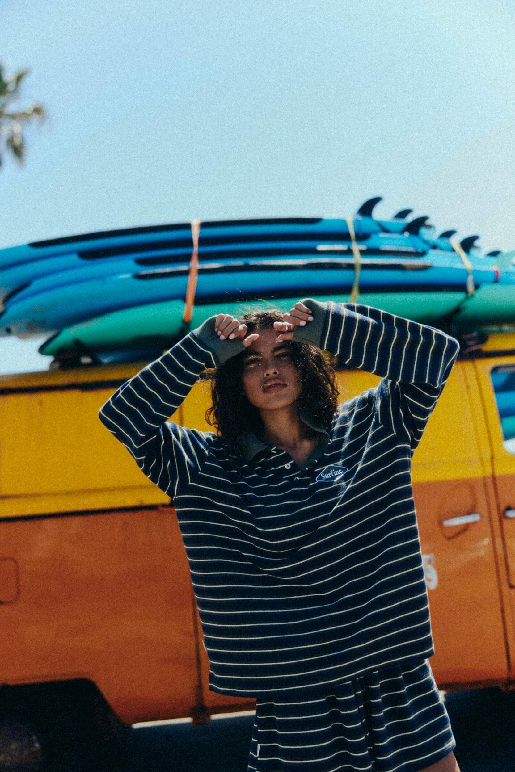 Striped Rugby Polo - Navy Blue