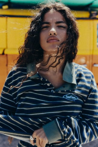 Striped Rugby Polo - Navy Blue