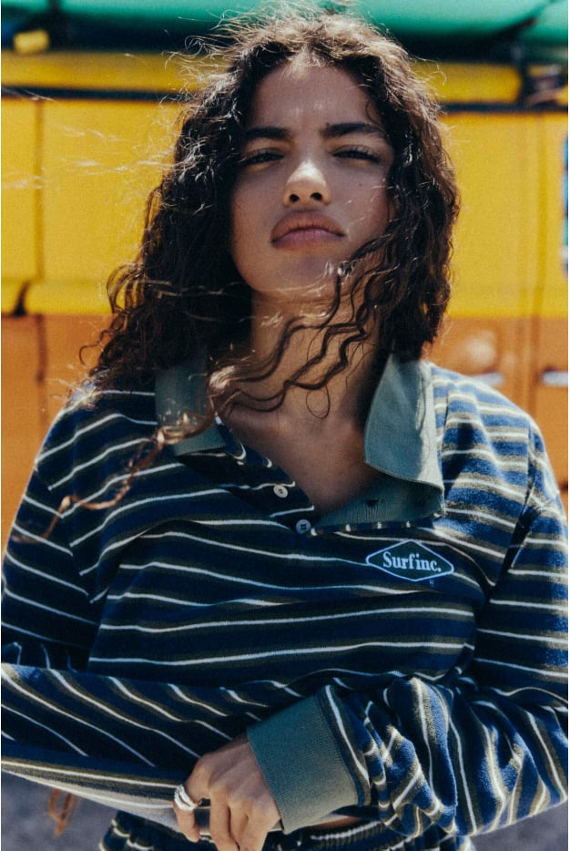 Striped Rugby Polo - Navy Blue