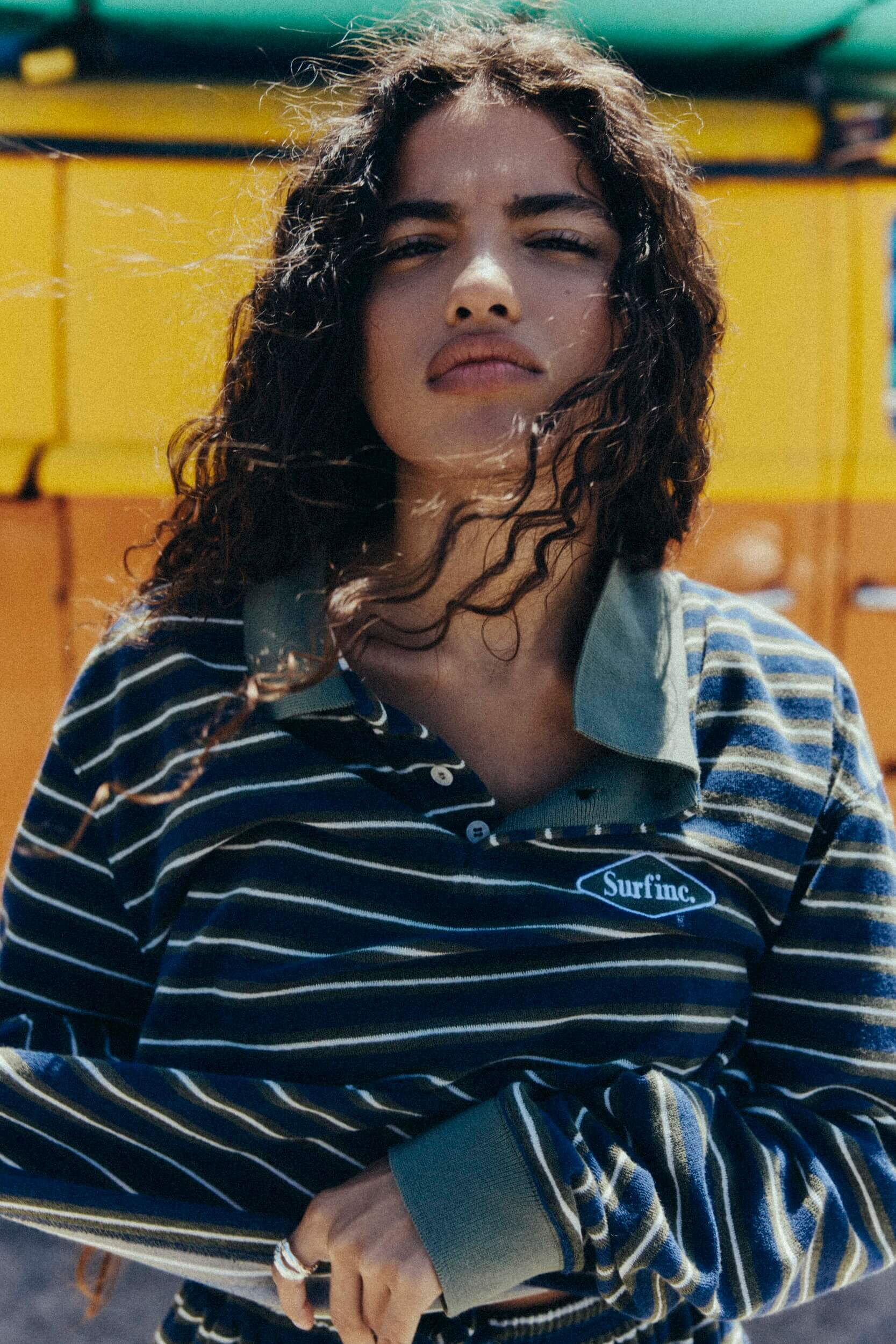 Striped Rugby Polo - Navy Blue