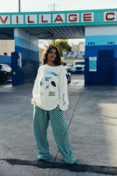 Checkered Soft Loose Pants - White Sage Checkered Soft Loose Pants - White Sage