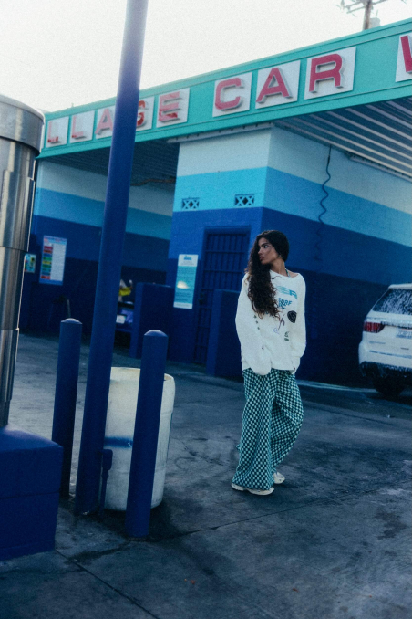 Checkered Soft Loose Pants - White Sage Checkered Soft Loose Pants - White Sage