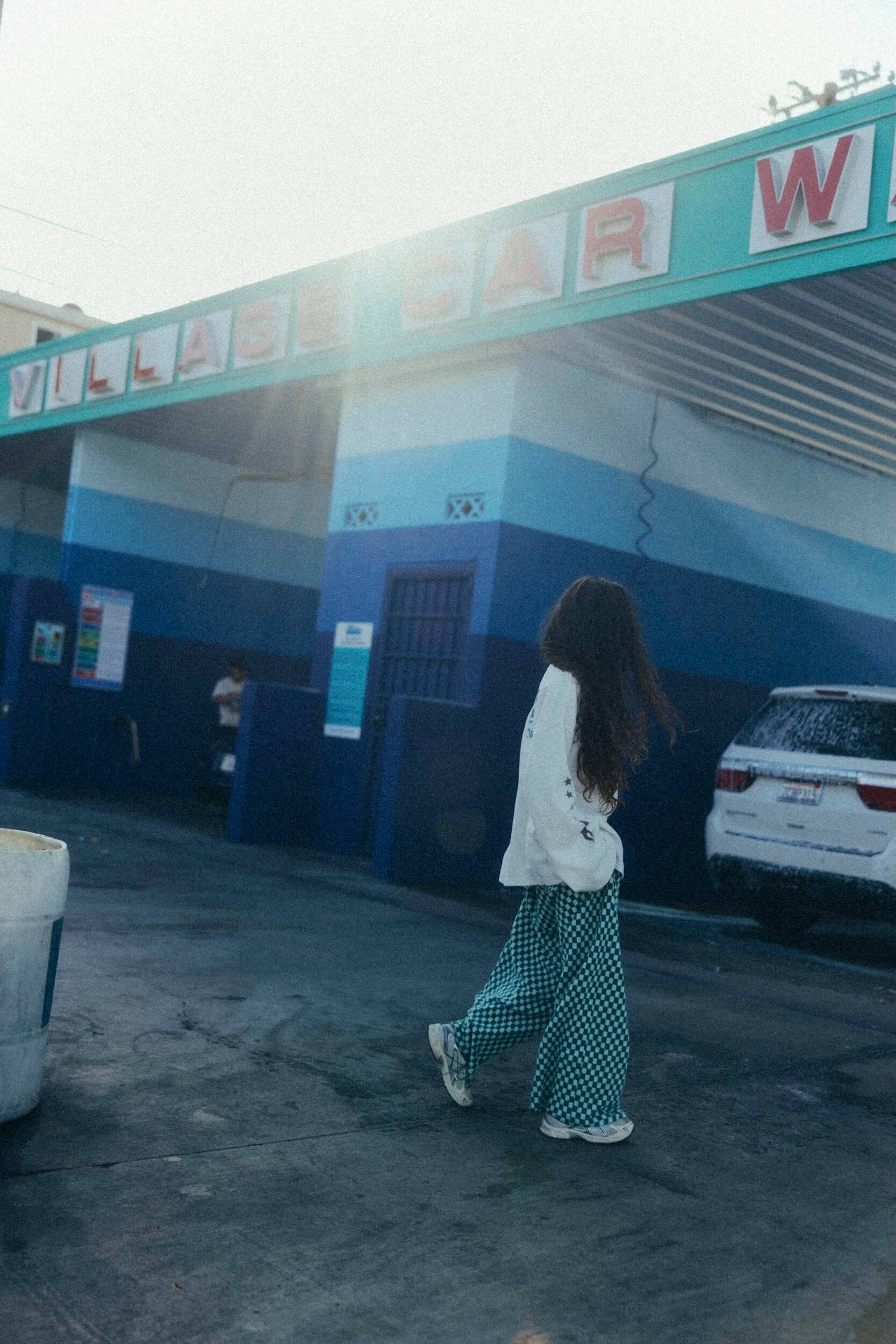 Checkered Soft Loose Pants - White Sage