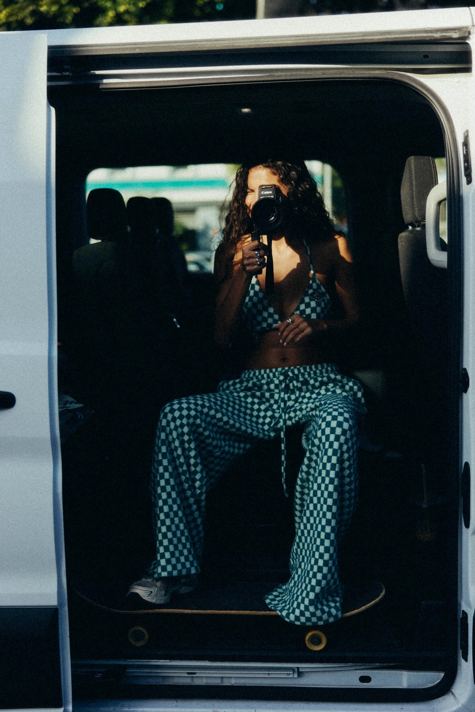 Checkered Soft Loose Pants - White Sage