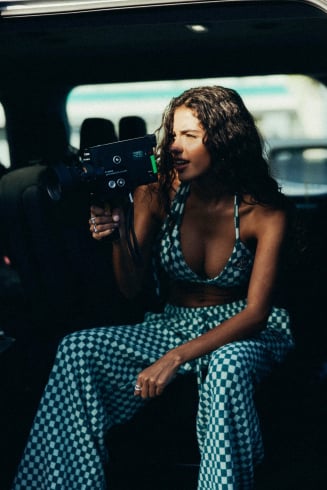 Checkered Soft Triangle Bra - White Sage