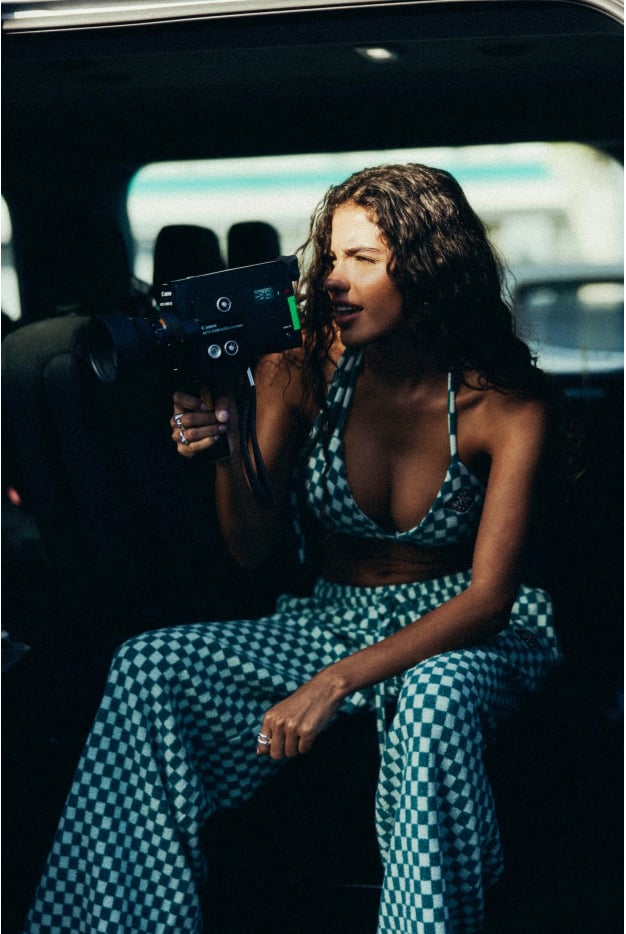 Checkered Soft Triangle Bra - White Sage