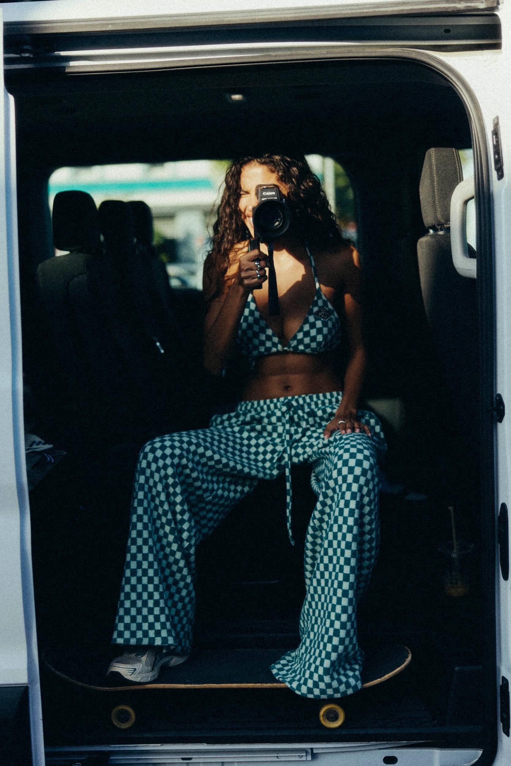 Checkered Soft Triangle Bra - White Sage