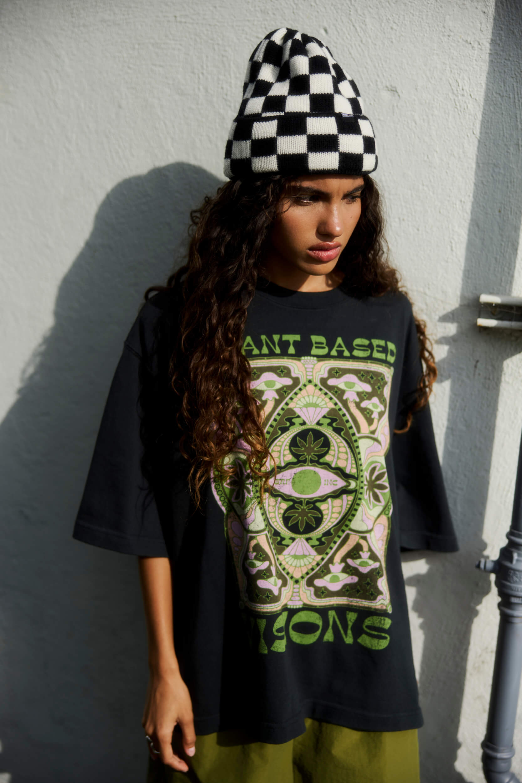 Checkered Folded Beanie - Space Black & Vintage White