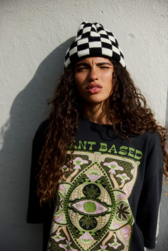 Checkered Folded Beanie -...