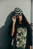 Checkered Folded Beanie - Space Black & Vintage White