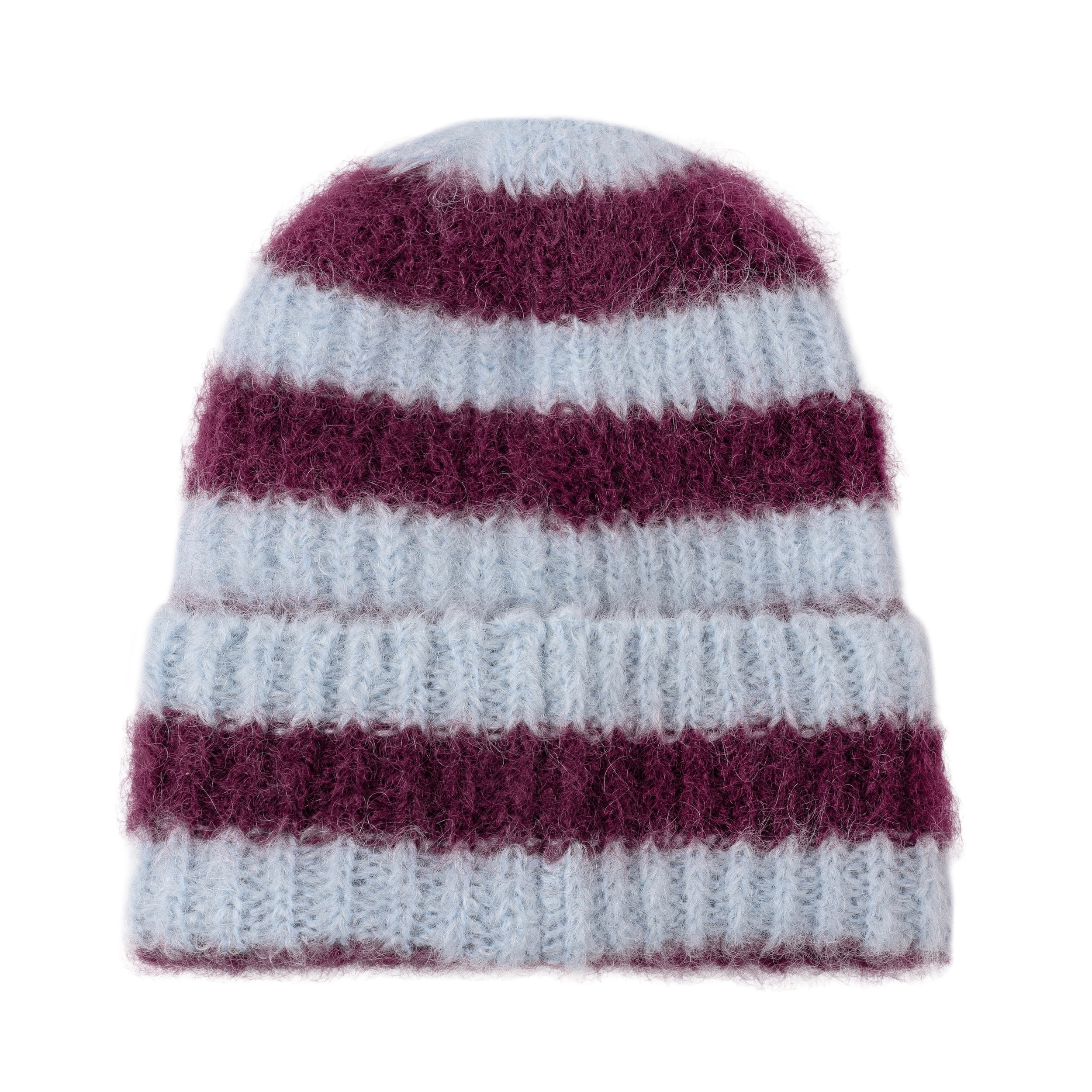 Olivia Striped Beanie - Denim Blue & Burgundy