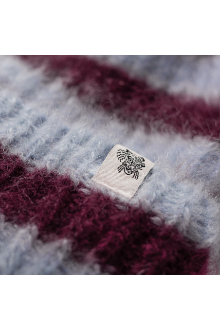 Olivia Striped Beanie - Denim Blue & Burgundy Olivia Striped Beanie - Denim Blue & Burgundy