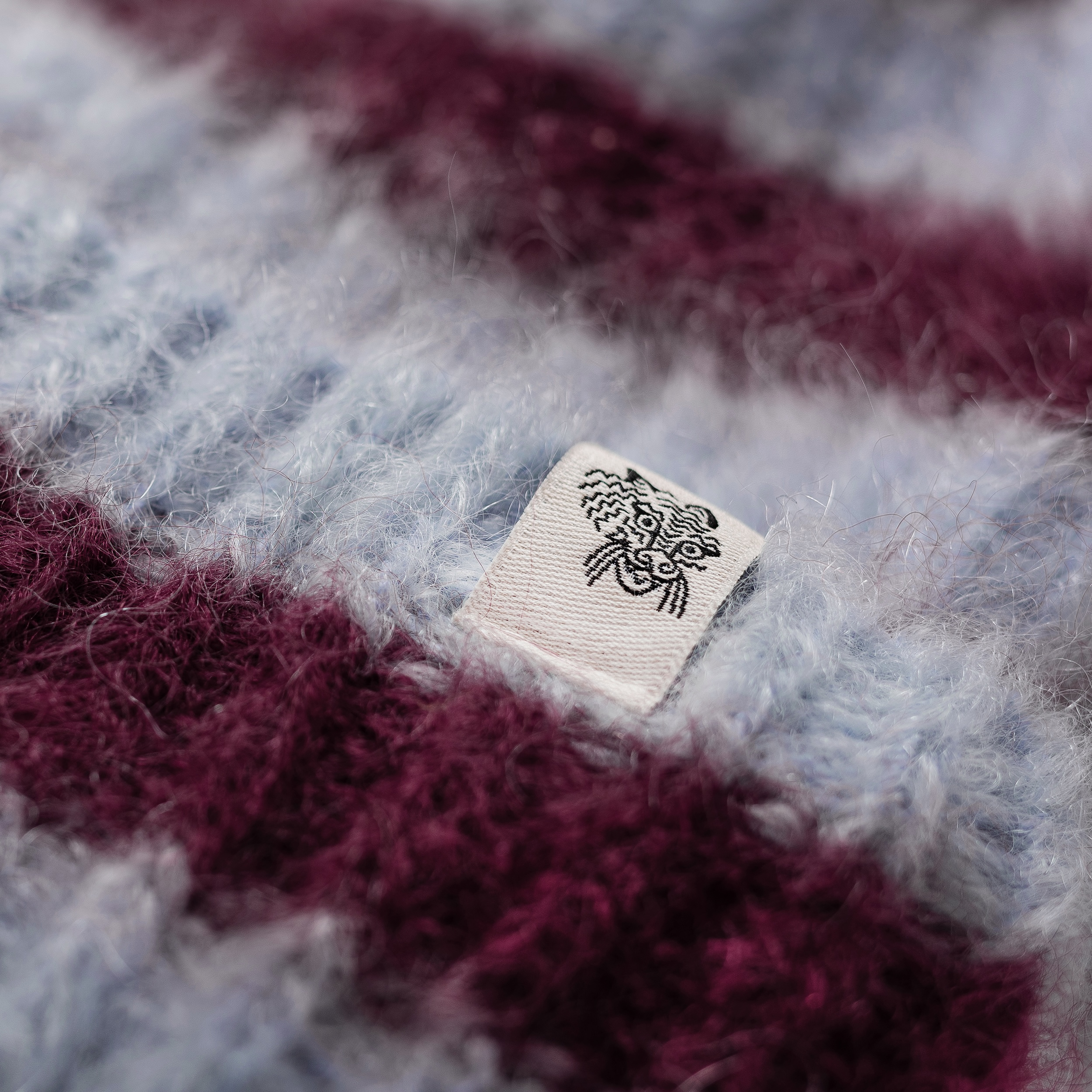 Olivia Striped Beanie - Denim Blue & Burgundy