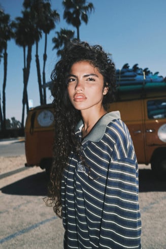 Striped Rugby Polo - Navy Blue