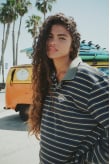 Striped Rugby Polo - Navy Blue